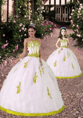 2015 Custom Made White and Yellow Green Princesita Dress with Appliques