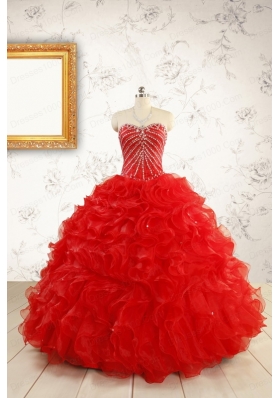 2015 Luxurious Sweetheart Beading Red Quinceanera Dresses