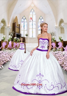 2015 New Style Embroidery White and Eggplant Purple Princesita Dress