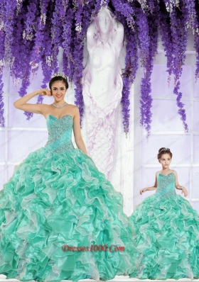 Apple Green Sweetheart Organza Beading and Ruffles Princesita Dress