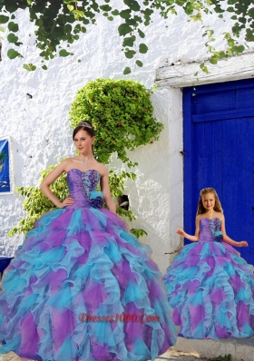 Purple and Aqua Blue Ruffles Organza Princesita Dress with Beading