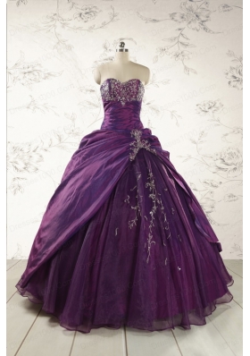 2015 Modern Purple Sweetheart Appliques Quinceanera Dresses