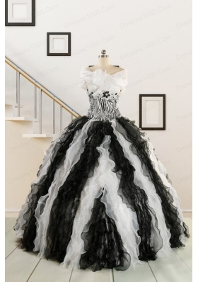 2015 Black and White Sweetheart Dress for Quinceanera with Ruffles