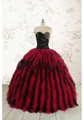 Luxurious Sweetheart Beading Quinceanera Dresses in Red and Black