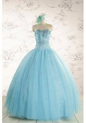 Elegant Beading 2015 Quinceanera Dress in Baby Blue