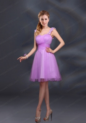 A Line Straps Appliques Prom Dresses in Lilac