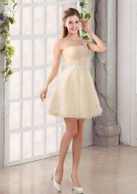 Appliques A Line Mini Length Prom Dress with One Shoulder