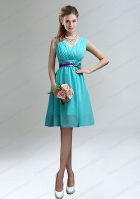 Elegant V-neck Ruched Prom Dress with Belt for Sale