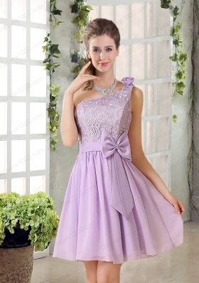 One Shoulder Lilac Prom Dress with Bowknot for 2015