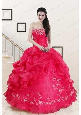 2015 Modest Sweetheart Embroidery Quinceanera Dress in Hot Pink