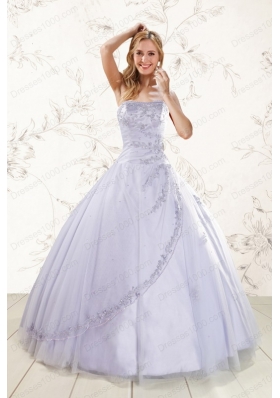 2015 Brand New Strapless Lavender Quinceanera Dresses with Appliques