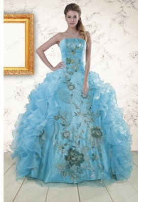 New Style Embroidery 2015 Quinceanera Dresses in Baby Blue