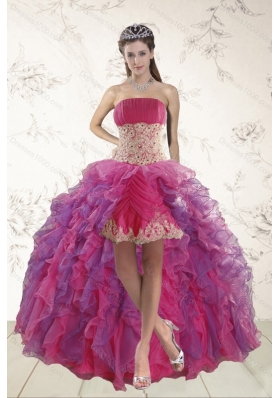 2015 Classical High Low Prom Dresses with Appliques and Ruffles