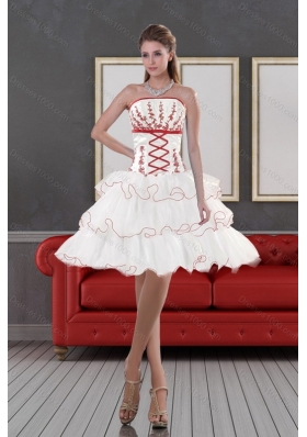 2015 Discount Strapless Prom Dresses with Embroidery and Ruffle layers