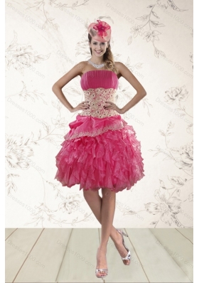 2015 Strapless Prom Dresses with Appliques and Ruffles