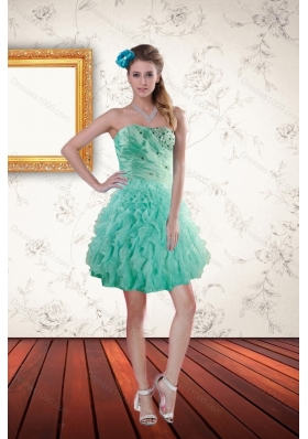 2015 Popular Apple Green Prom Dresses with Appliques and Ruffles