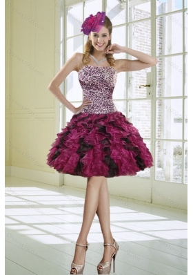 Fashionable Ruffled Strapless Leopard Prom Dresses in Multi Color