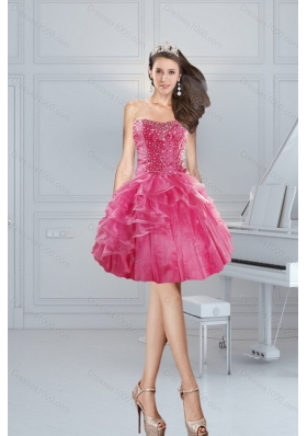 2015 Gorgeous Pink Sweetheart Short Prom Dresses with Beading and Ruffles