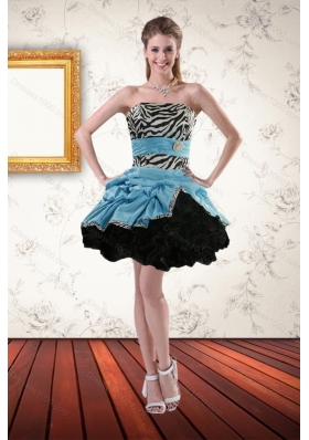 Zebra Printed Strapless Short Prom Gown with Ruffles and Pick Ups