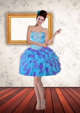 2015 Sweetheart Beading Ruffled Layers Short Prom Dress in Multi Color