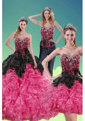 2015 Unique Multi Color Quince Dresses with Beading and Ruffles