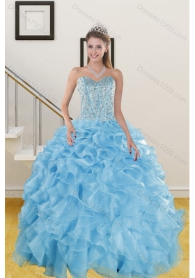 The New Style Ruffles and Beading Baby Blue Quince Dresses for 2015