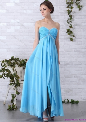 2015 Gorgeous Long Prom Dresses with Ruching and Beading