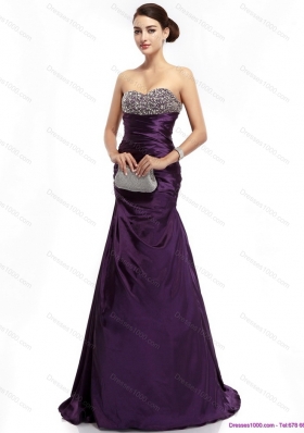 2015 Romantic Brush Train Prom Dress with Ruching and Beading