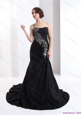 2015 Romantic One Shoulder Prom Dress with Brush Train