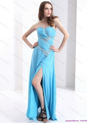 Affordable Sweetheart Ruching 2015 Prom Dresses with Beading and High Slit