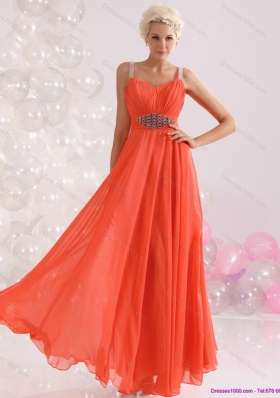 Cheap 2015 Empire Orange Prom Dress with Beading and Ruching