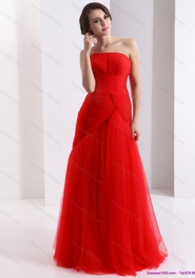 Classical Strapless Floor Length Ruching Prom Dress in Red