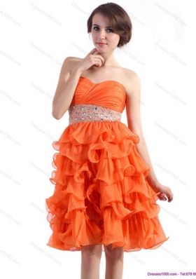 Column Short Prom Dresses with Rhinestones and Ruffled Laye