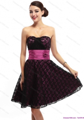 Lovely Sweetheart Mini Length Prom Dress with Lace and Hand Made Flowers