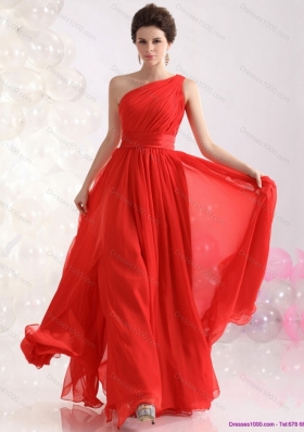 New Style Ruching Red One Shoulder Prom Dresses for 2015