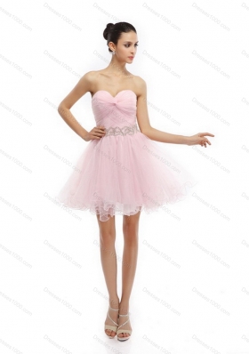 Cute Baby Pink Sweetheart Ruching Short Prom Dresses for 2015