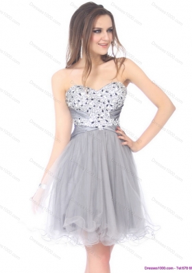 2015 Luxurious Short Sweetheart Grey Prom Dress with Rhinestones