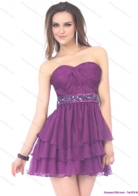 2015 Short Sweetheart Mini Length Prom Dress with Sequins and Ruching