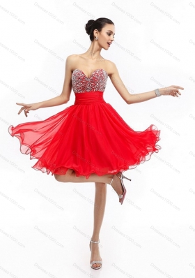 Sexy Sweetheart Short Prom Dresses with Rhinestones and Ruching