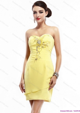 Short New Style Sweetheart Beading Yellow Prom Dress for 2015