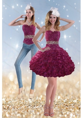 2015 Beading and Ruffles Detachable Prom Skirts in Wine Red