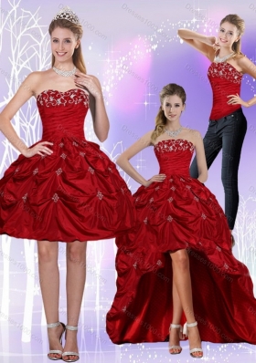 2015 Strapless Wine Red Detachable Prom Skirts with Embroidery