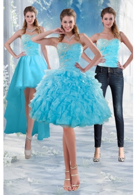 2015 Sweetheart Baby Blue Detachable Prom Skirts with Appliques and Ruffles