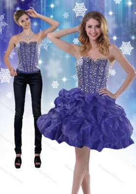 2015 Sweetheart Purple Detachable Prom Skirts with Beading and Ruffles