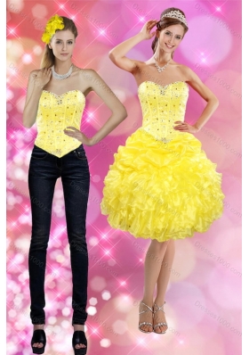 2015 Sweetheart Yellow Detachable Prom Skirts with Beading and Ruffles