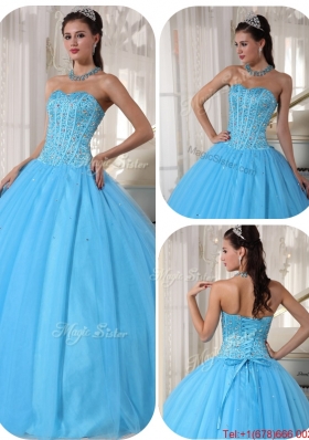 Exclusive Sky Blue Ball Gown Floor Length Quinceanera Dresses