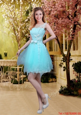 2016 Perfect Scoop Beaded Prom Dresses with Appliques in Aqua Blue