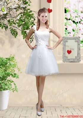 Discount One Shoulder Appliques Prom Dresses in White