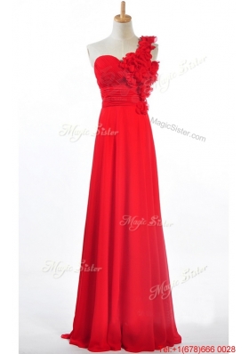 Custom Made Empire One Shoulder Prom Dresses with Hand Made Flowers