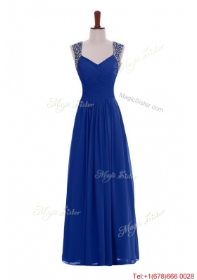 Custom Made Empire Straps Beaded Prom Dresses in Blue for 2016